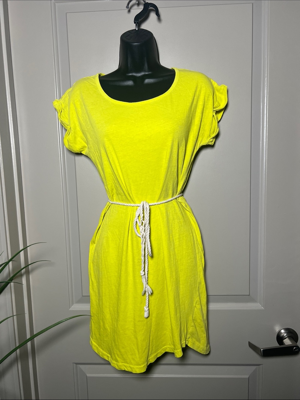 Target Neon Yellow Short Sleeve Rope Belt Dress